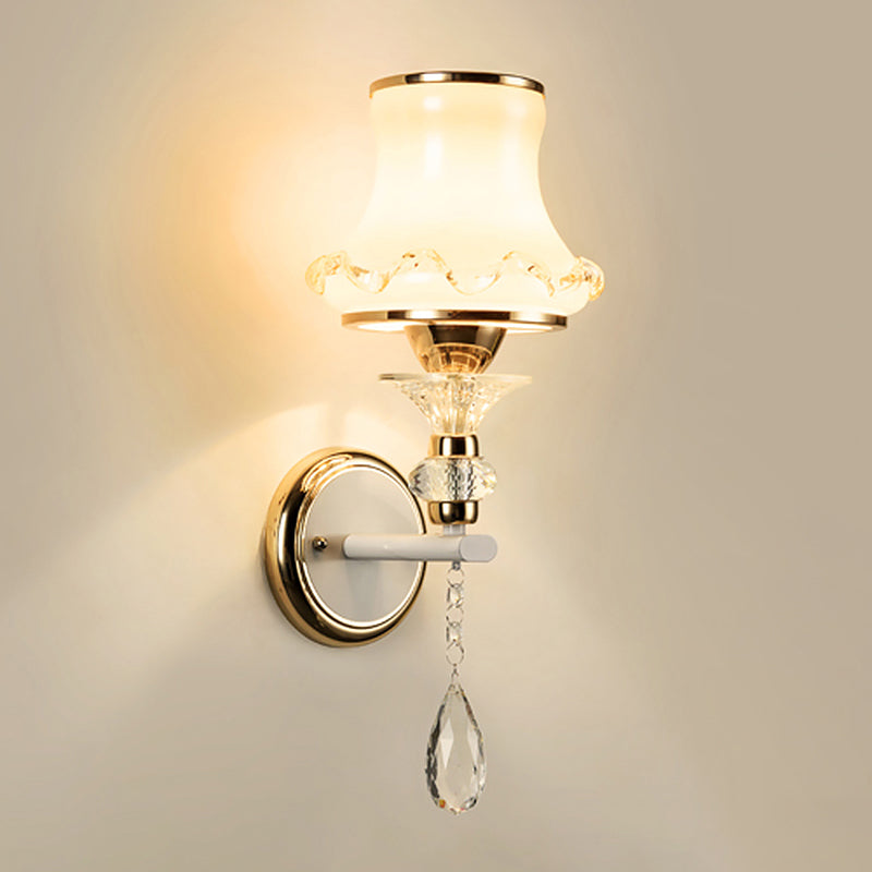 Simplicity Flared Wall Mount Lighting Single Matte White Glass Sconce Light in Gold | Stornfield