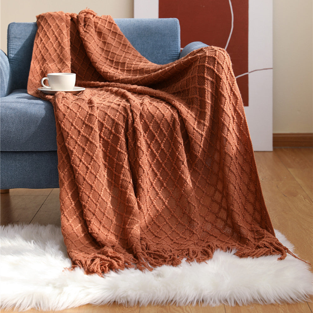 Ladies Patterned Knitted Blanket with Fringes Stornfield