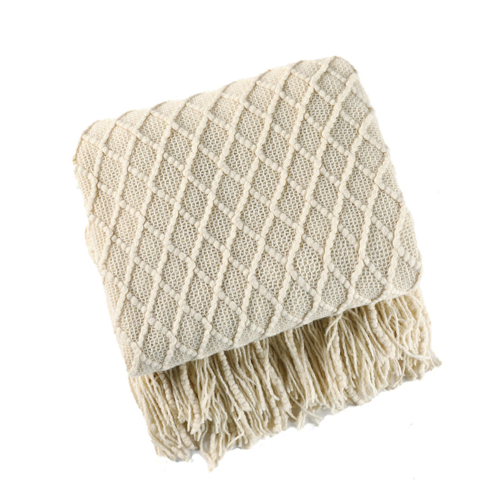 Ladies Patterned Knitted Blanket with Fringes Stornfield