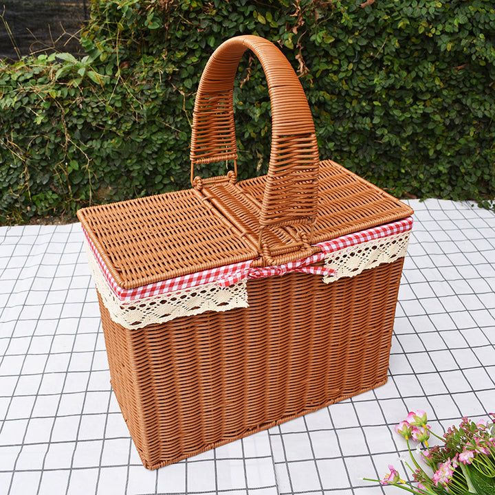 Handcrafted Rattan Picnic Basket with Lid Stornfield