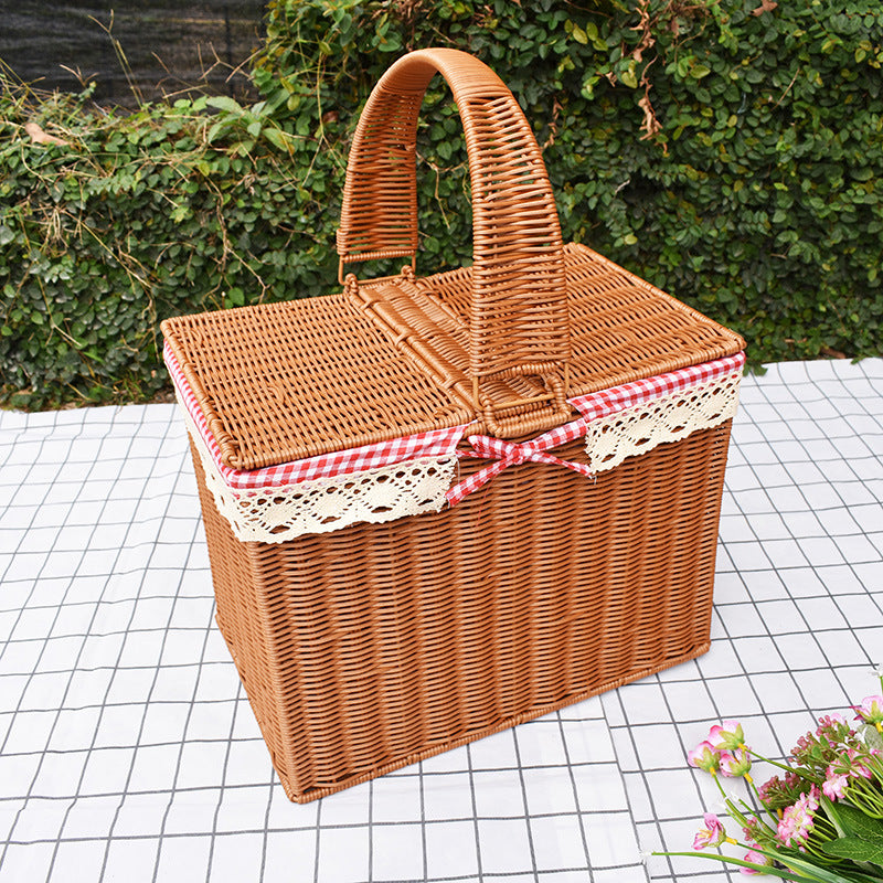 Handcrafted Rattan Picnic Basket with Lid Stornfield