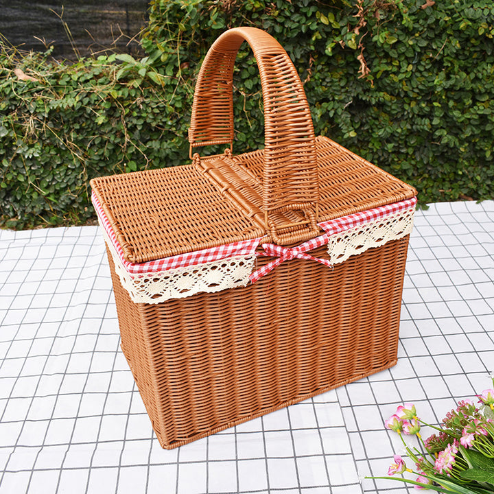 Handcrafted Rattan Picnic Basket with Lid Stornfield