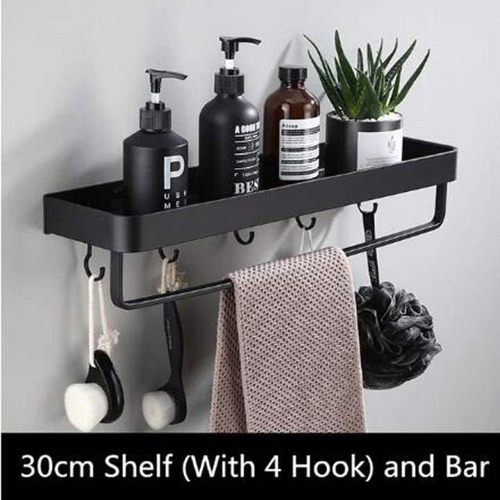 Black Bathroom Shelf Space Aluminum Wall-Mounted | Stornfield
