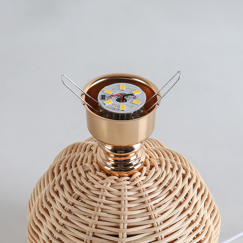 Stornfield | RattaLume Nordic LED Table Lamp | Woven Rattan and Foldable Fabric Lampshade | Ambient Light | Bedroom Decor