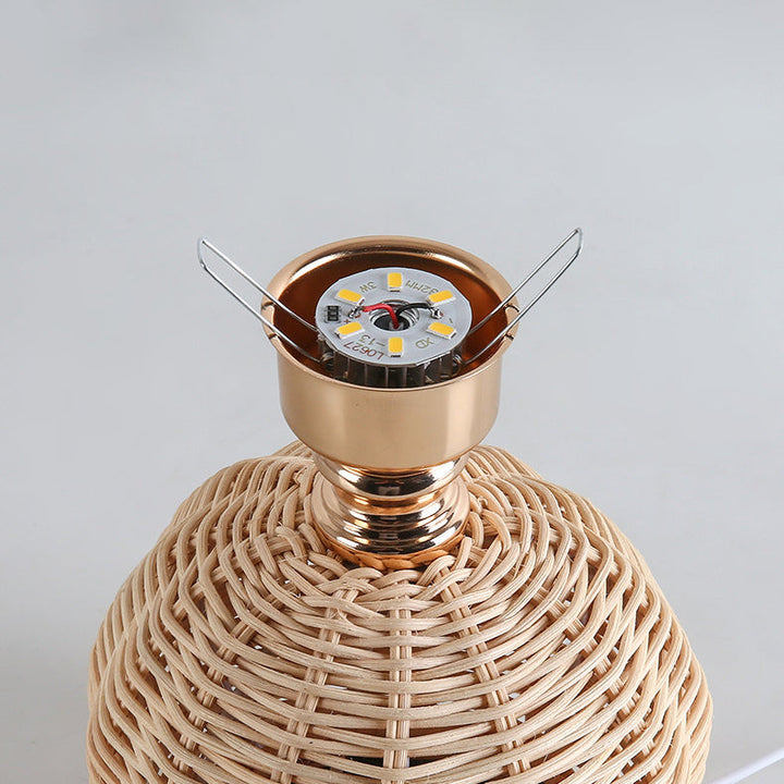Stornfield | RattaLume Nordic LED Table Lamp | Woven Rattan and Foldable Fabric Lampshade | Ambient Light | Bedroom Decor