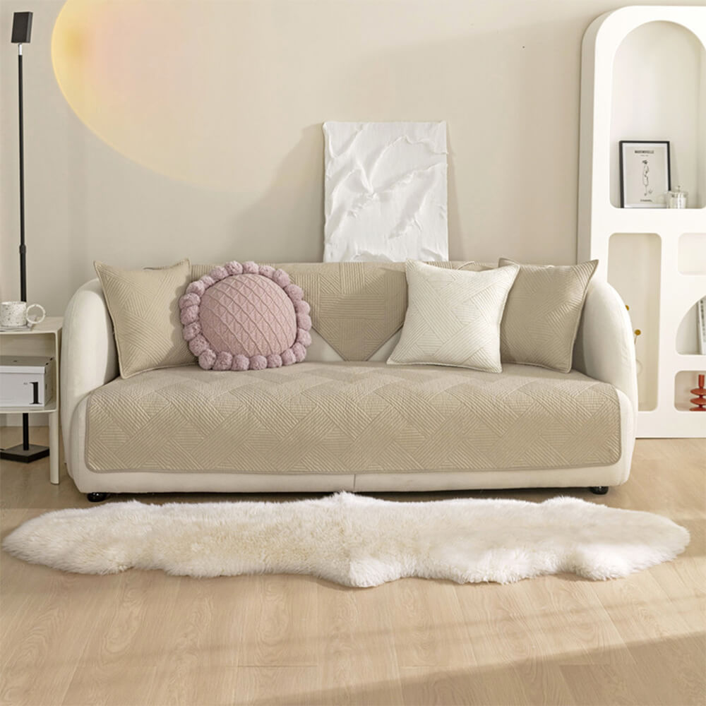 Minimalist All-Season Solid Cotton Geometric Couch Cover | Stornfield