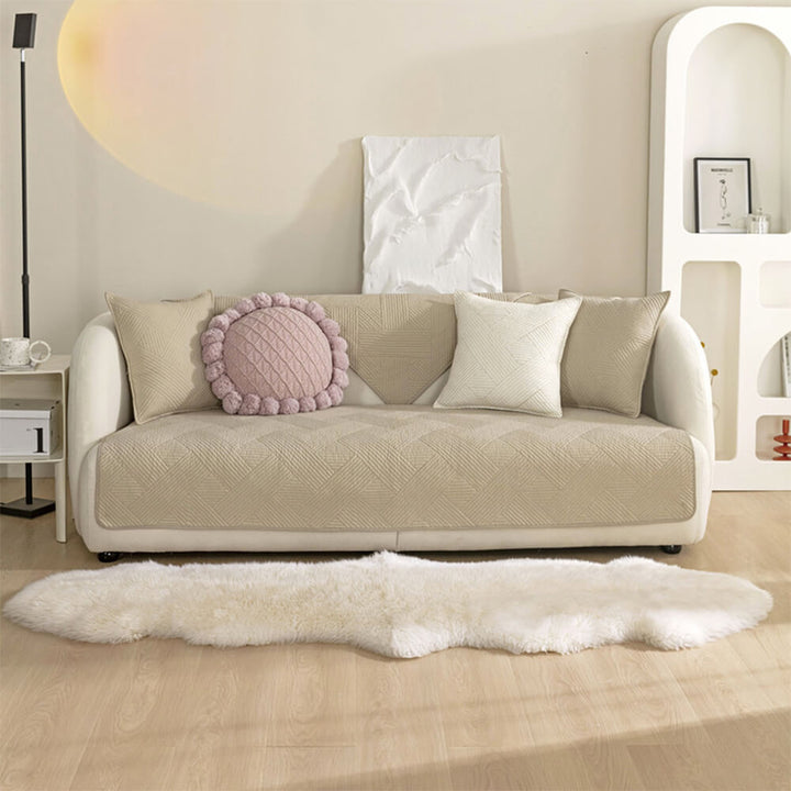 Minimalist All-Season Solid Cotton Geometric Couch Cover | Stornfield