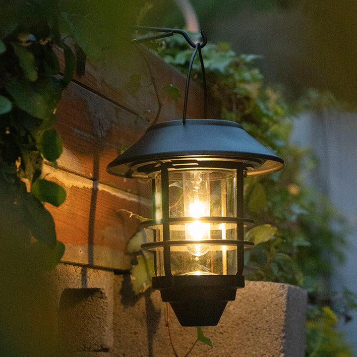 Contemporary Retro Solar Waterproof Aluminum Glass Lantern Cylinder 1-Light Hanging Wall Sconce Lamp For Outdoor Patio | Stornfield