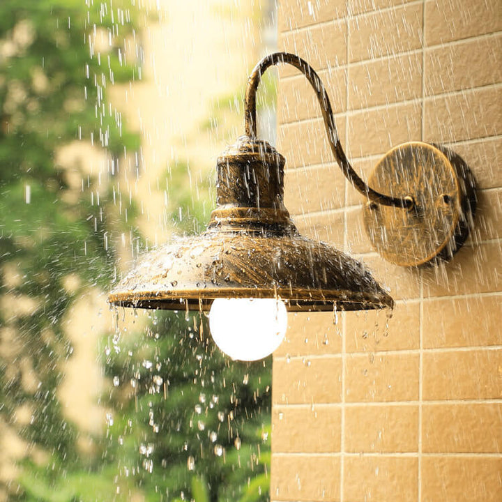 Retro Loft Dome Iron Outdoor Waterproof 1-Light Bent Arm Wall Sconce Lamp | Stornfield