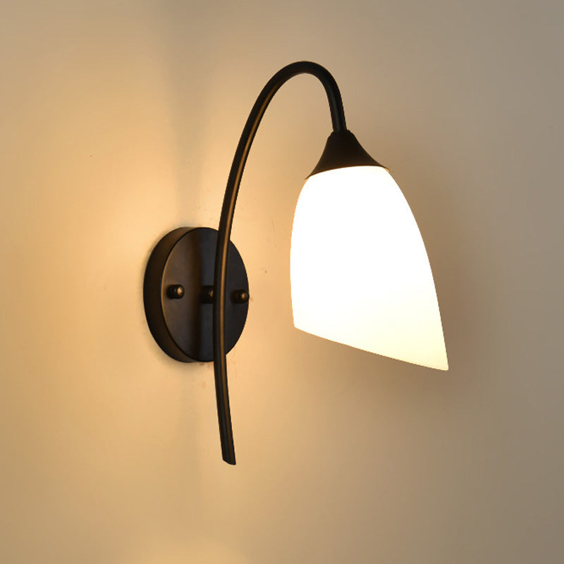 Black Finish Gooseneck Wall Light Rustic Metal 1 Bulb Bedroom Sconce Lamp with Milk Glass Shade | Stornfield