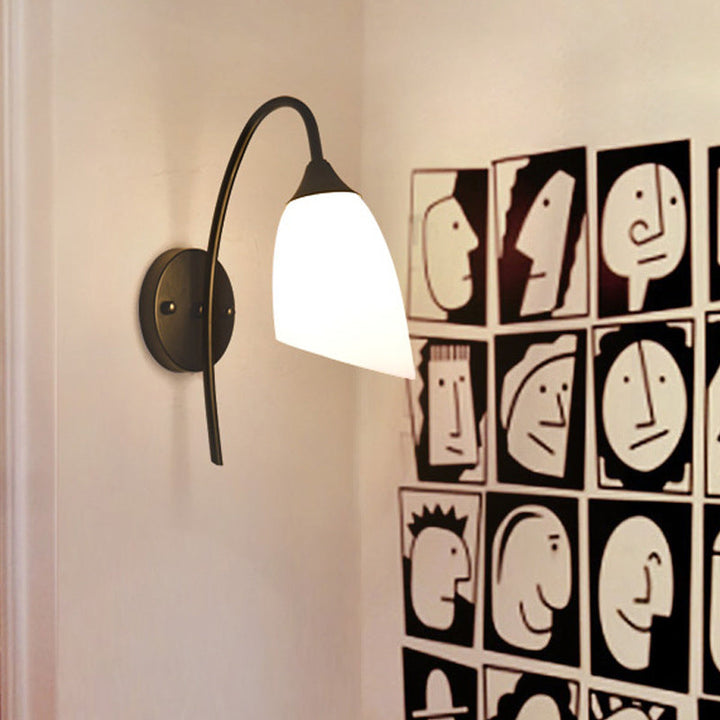 Black Finish Gooseneck Wall Light Rustic Metal 1 Bulb Bedroom Sconce Lamp with Milk Glass Shade | Stornfield
