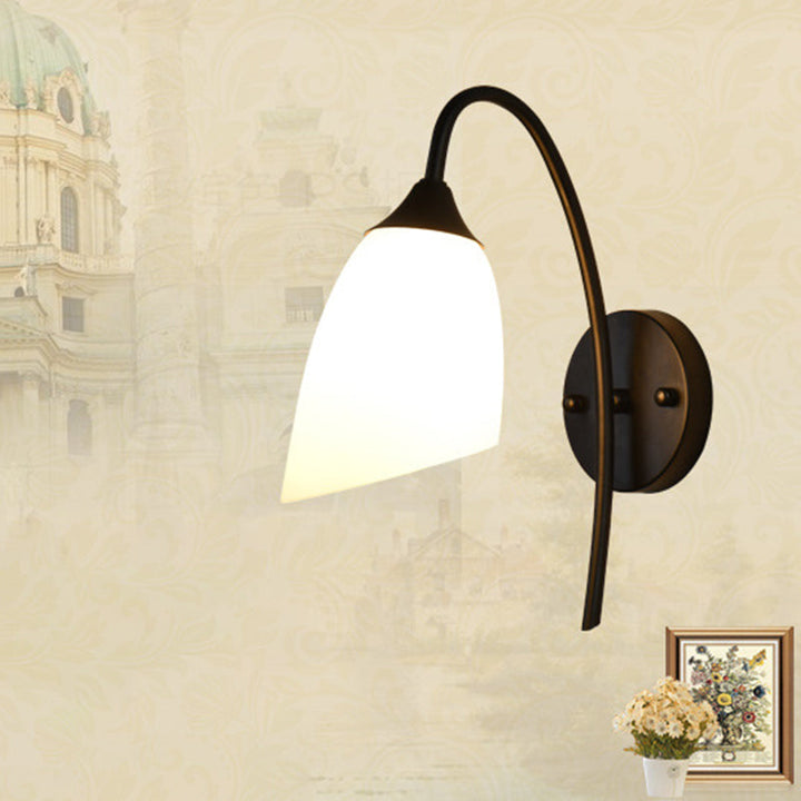 Black Finish Gooseneck Wall Light Rustic Metal 1 Bulb Bedroom Sconce Lamp with Milk Glass Shade | Stornfield