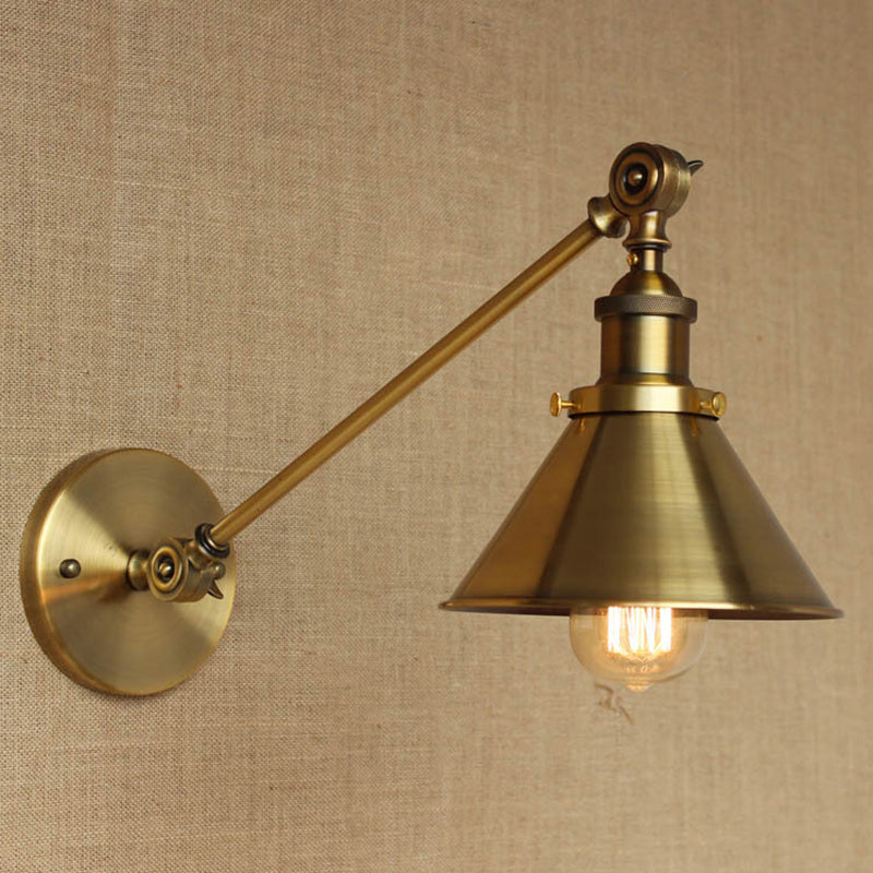 Vintage Tapered Wall Light Fixture 1-Light Iron Wall Mounted Lamp in Brass for Bedroom | Stornfield