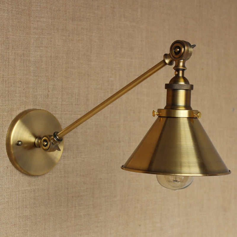 Vintage Tapered Wall Light Fixture 1-Light Iron Wall Mounted Lamp in Brass for Bedroom | Stornfield