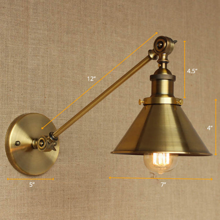 Vintage Tapered Wall Light Fixture 1-Light Iron Wall Mounted Lamp in Brass for Bedroom | Stornfield