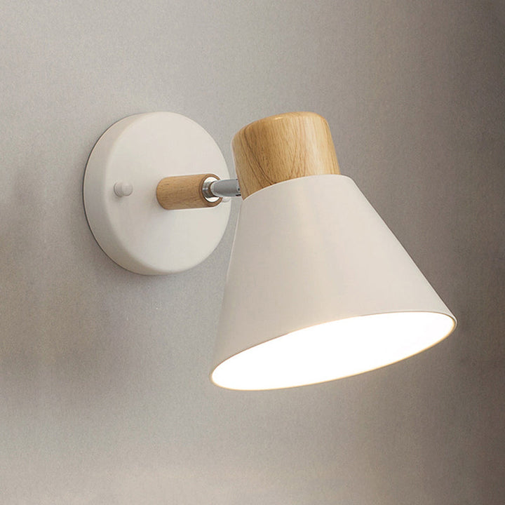 Nordic Stylish Cone Shade Wall Mount Light Metal and Wood 1 Bulb Bedside Rotatable Wall Sconce in Black/White | Stornfield