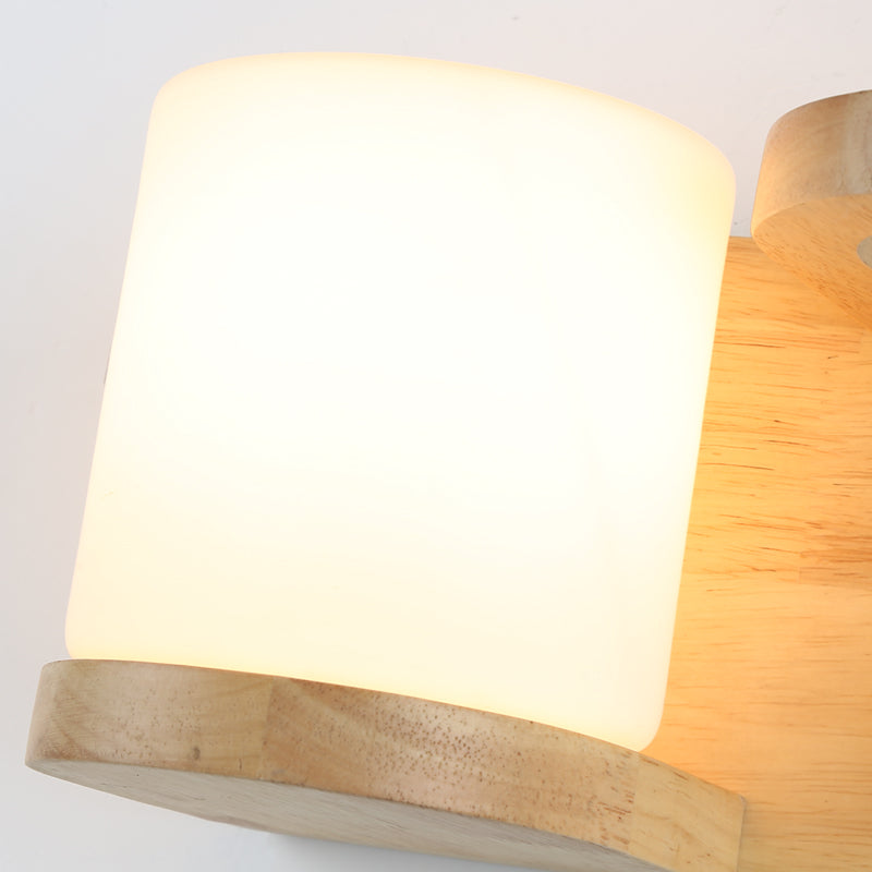Cream Glass Cube Sconce Lamp Art Deco 1-Bulb Wood Wall Mount Light with Hydroponic Plant Pot | Stornfield