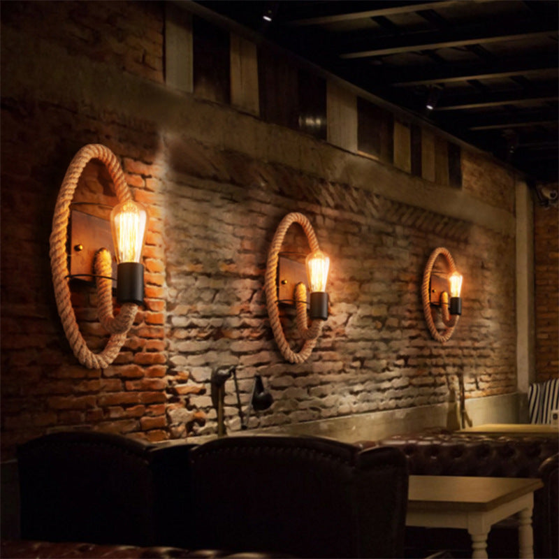 Stornfield | Applique murale Running Shape Rope Rustique 1-Projecteur Applique de Couloir avec Design de Rail en Bois