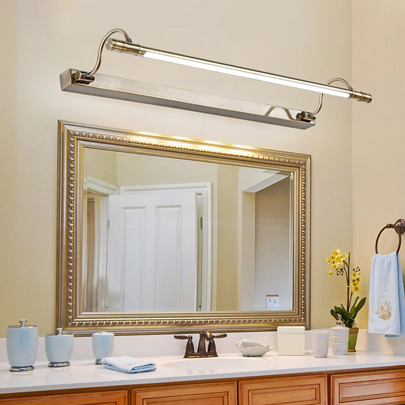 Nickel Finish Metal Vanity Lamp Tubular Country Style Wall Light with Adjustable Curved Arm | Stornfield