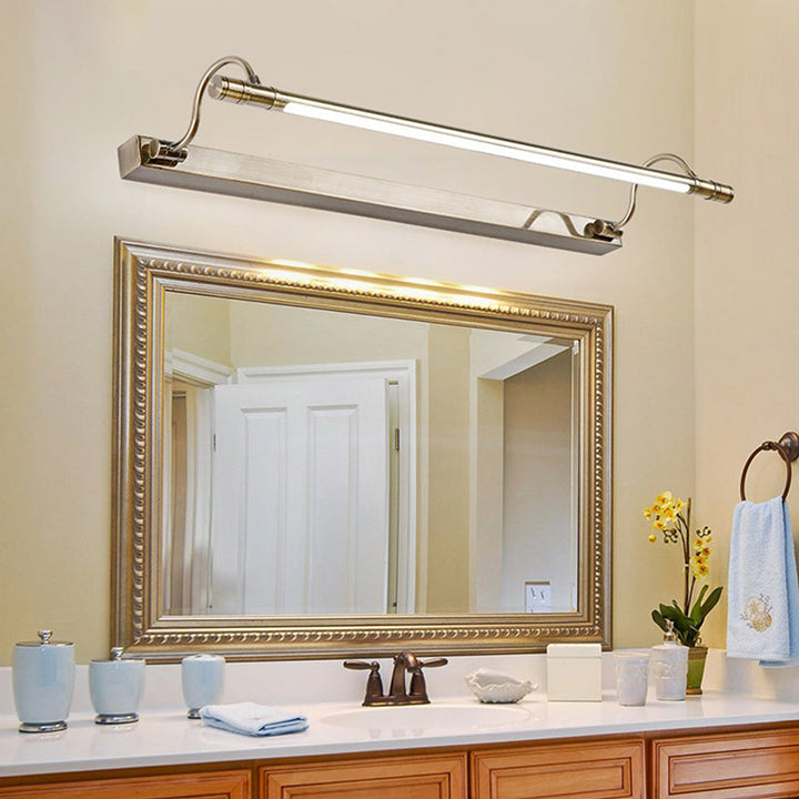 Nickel Finish Metal Vanity Lamp Tubular Country Style Wall Light with Adjustable Curved Arm | Stornfield