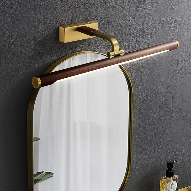 Walnut Wood Grain Tube Wall Light Country Acrylic Bath LED Vanity Lighting with Brass Pivot Joint | Stornfield