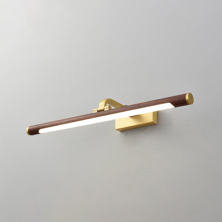 Walnut Wood Grain Tube Wall Light Country Acrylic Bath LED Vanity Lighting with Brass Pivot Joint | Stornfield