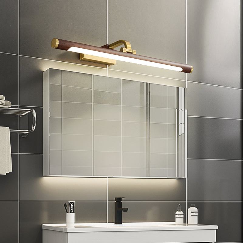 Walnut Wood Grain Tube Wall Light Country Acrylic Bath LED Vanity Lighting with Brass Pivot Joint | Stornfield