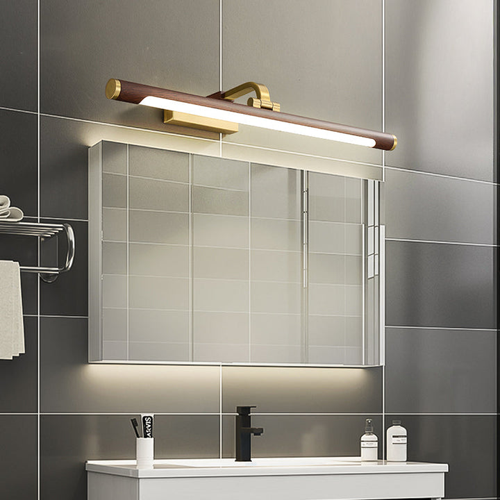 Walnut Wood Grain Tube Wall Light Country Acrylic Bath LED Vanity Lighting with Brass Pivot Joint | Stornfield