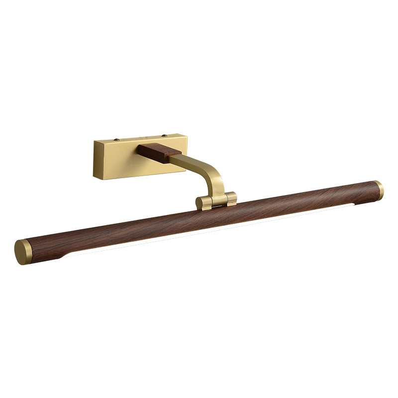 Walnut Wood Grain Tube Wall Light Country Acrylic Bath LED Vanity Lighting with Brass Pivot Joint | Stornfield