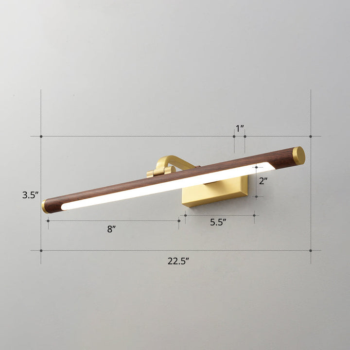 Walnut Wood Grain Tube Wall Light Country Acrylic Bath LED Vanity Lighting with Brass Pivot Joint | Stornfield