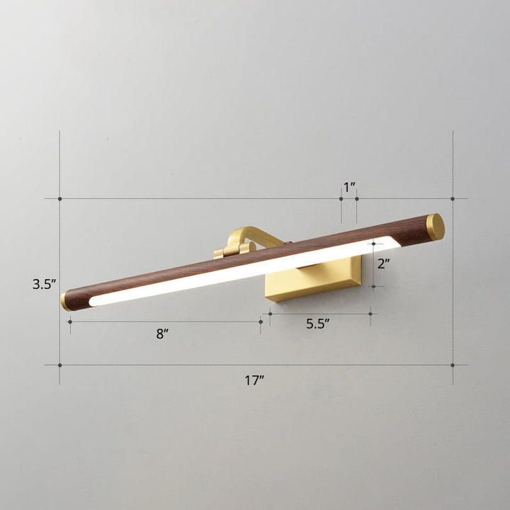 Walnut Wood Grain Tube Wall Light Country Acrylic Bath LED Vanity Lighting with Brass Pivot Joint | Stornfield