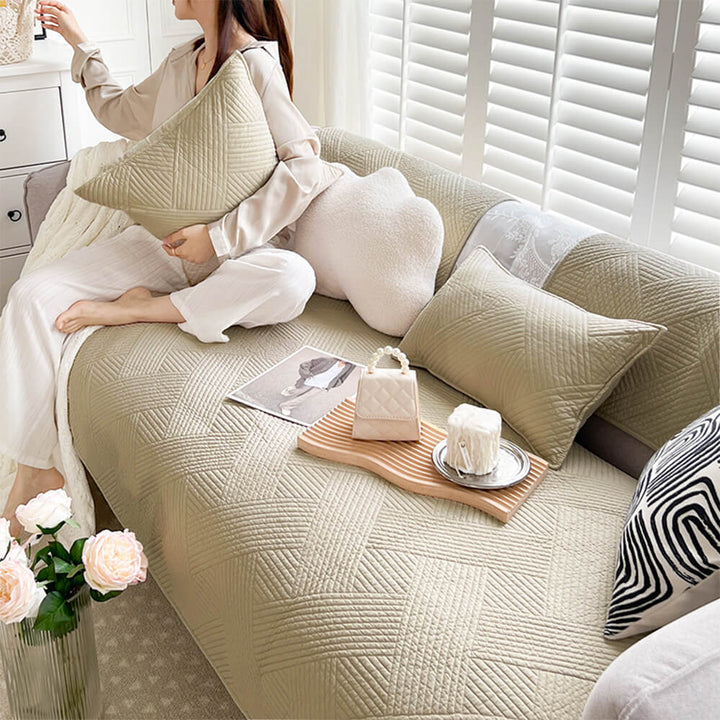 Minimalist All-Season Solid Cotton Geometric Couch Cover | Stornfield