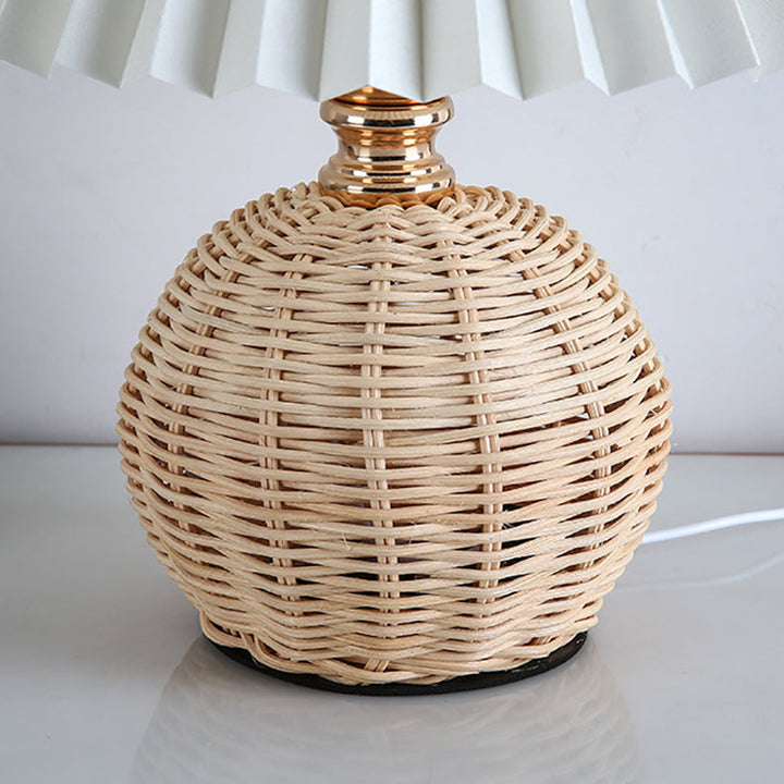 Stornfield | RattaLume Nordic LED Table Lamp | Woven Rattan and Foldable Fabric Lampshade | Ambient Light | Bedroom Decor