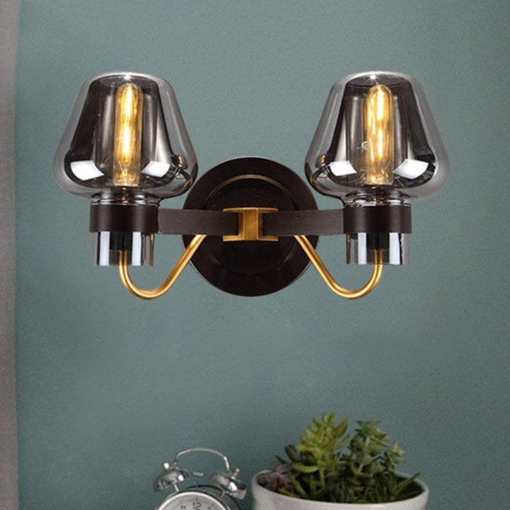 Stornfield | 2-Light Wall Sconce with Mushroom Smoked Glass Shade Modern Wall Light for Bedroom