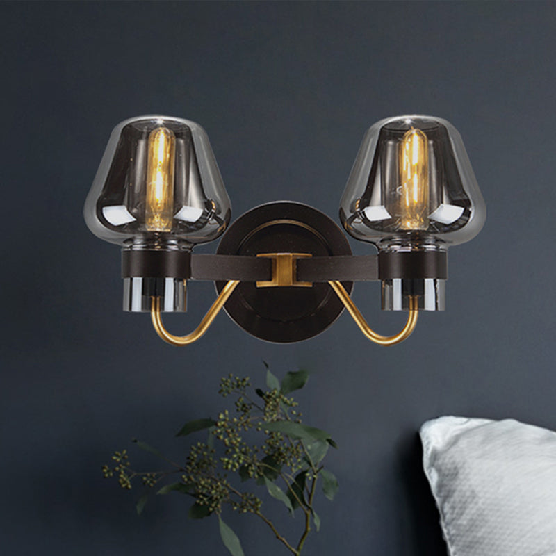 Stornfield | 2-Light Wall Sconce with Mushroom Smoked Glass Shade Modern Wall Light for Bedroom