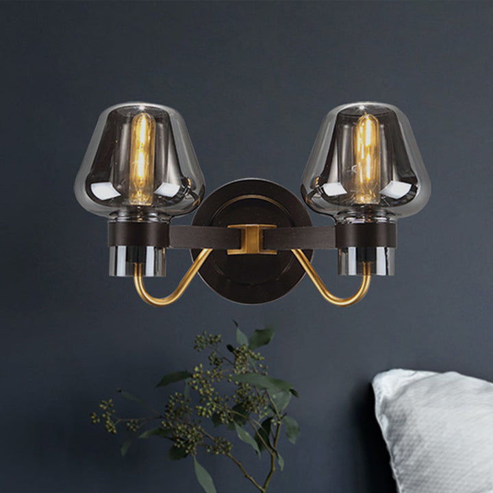 Stornfield | 2-Light Wall Sconce with Mushroom Smoked Glass Shade Modern Wall Light for Bedroom