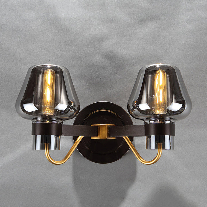Stornfield | 2-Light Wall Sconce with Mushroom Smoked Glass Shade Modern Wall Light for Bedroom