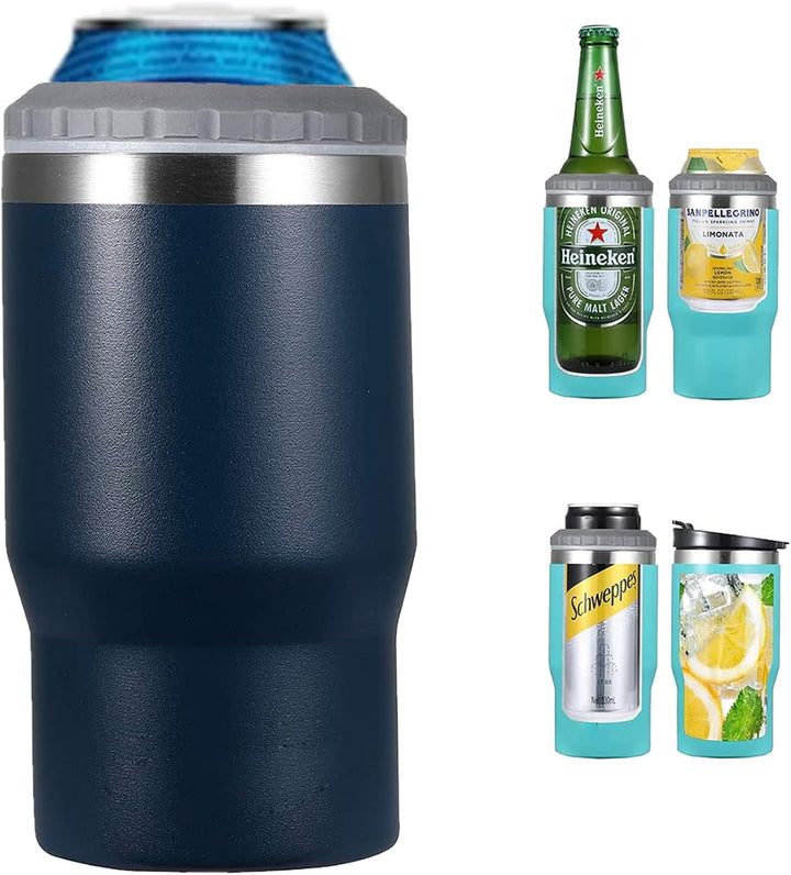 Stornfield | 4-in-1 Stainless Steel Can/Bottle Thermos, 14 Oz Dual-Purpose Lid, Insulated SUS Can Cooler, Beer Bottle Holder (Black)