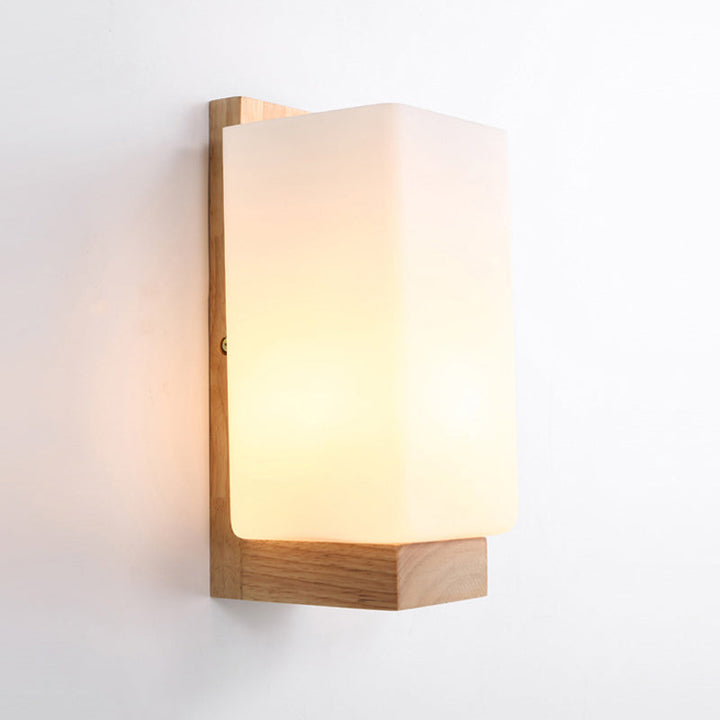 Japanese Stylish Cuboid Wall Sconce One Light Frosted Glass Wall Lighting in White for Office Hotel | Stornfield