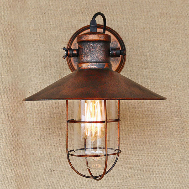 1 Light Clear Glass Wall Sconce Light Traditional Black/Rust Caged Coffee Shop Lighting Fixture | Stornfield