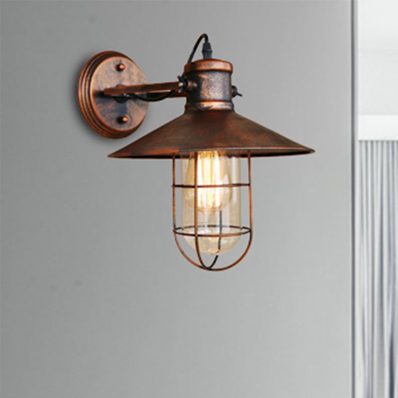 1 Light Clear Glass Wall Sconce Light Traditional Black/Rust Caged Coffee Shop Lighting Fixture | Stornfield