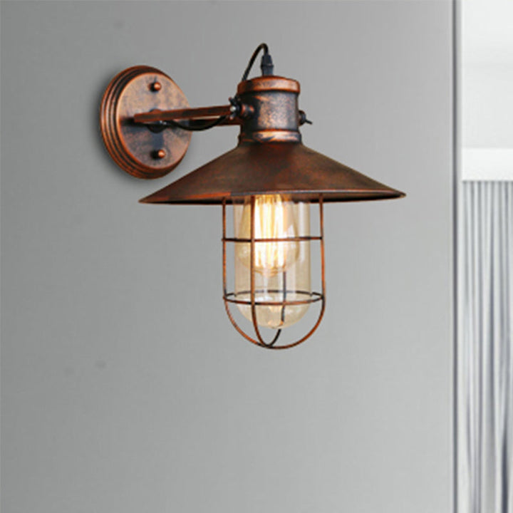 1 Light Clear Glass Wall Sconce Light Traditional Black/Rust Caged Coffee Shop Lighting Fixture | Stornfield