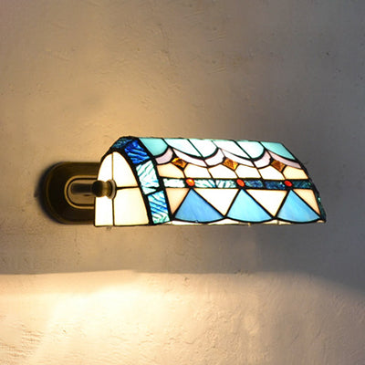 Banker Wall Light Retro Style Stained Glass 1 Light Wall Mount Fixture in Beige/Blue for Bedside | Stornfield