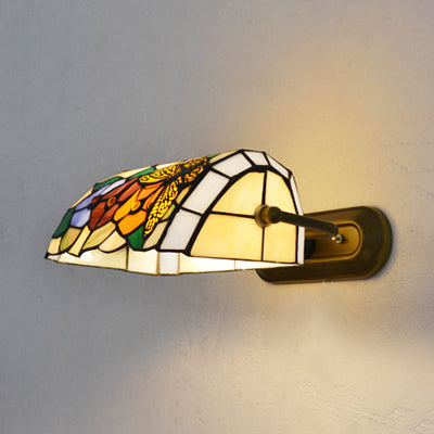 Banker Wall Light Retro Style Stained Glass 1 Light Wall Mount Fixture in Beige/Blue for Bedside | Stornfield