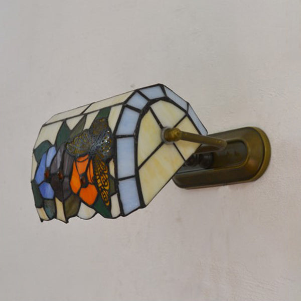 Banker Wall Light Retro Style Stained Glass 1 Light Wall Mount Fixture in Beige/Blue for Bedside | Stornfield