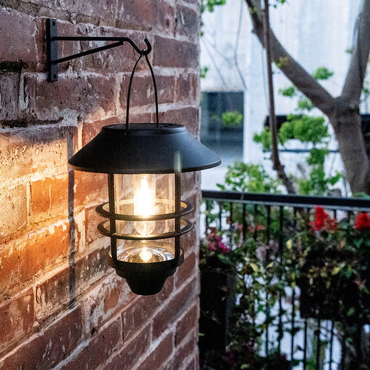 Contemporary Retro Solar Waterproof Aluminum Glass Lantern Cylinder 1-Light Hanging Wall Sconce Lamp For Outdoor Patio | Stornfield