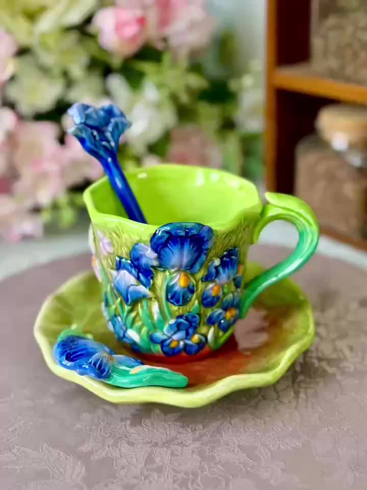ArtSip Ceramic Mug & Saucer Set – Hand-painted 3D Design inspired by Van Gogh | Stornfield