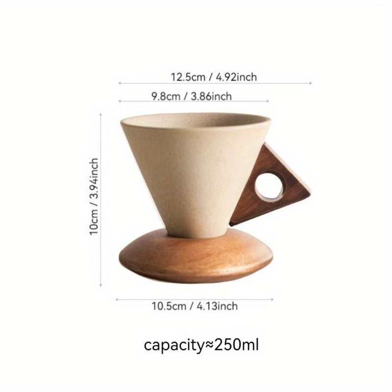 BaristaLuxe Ceramic Coffee Cup 250ml – Handmade with Wooden Handle and Coaster | Stornfield