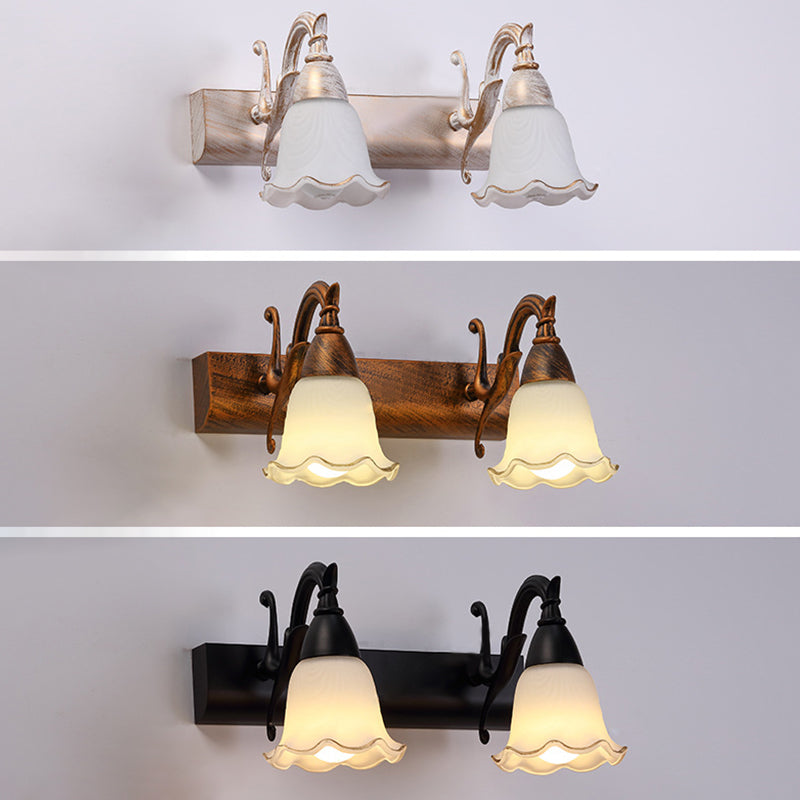 2 Lights Bathroom Light Fixture American Waterproof Light above Mirror in White Glass Shade | Stornfield