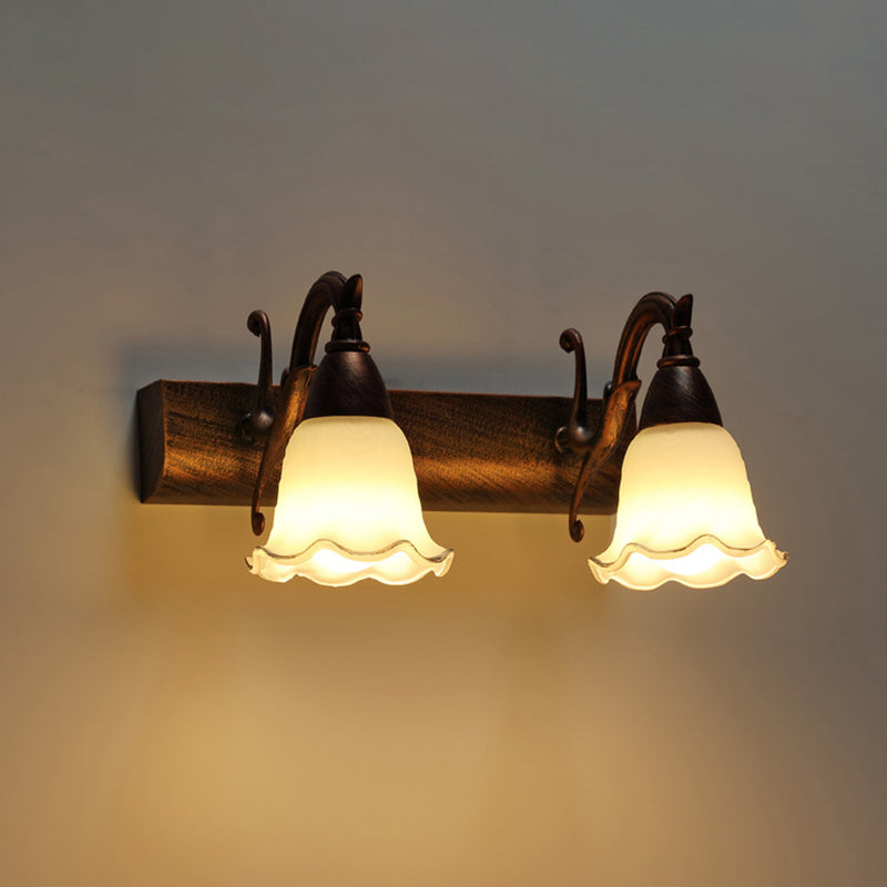 2 Lights Bathroom Light Fixture American Waterproof Light above Mirror in White Glass Shade | Stornfield